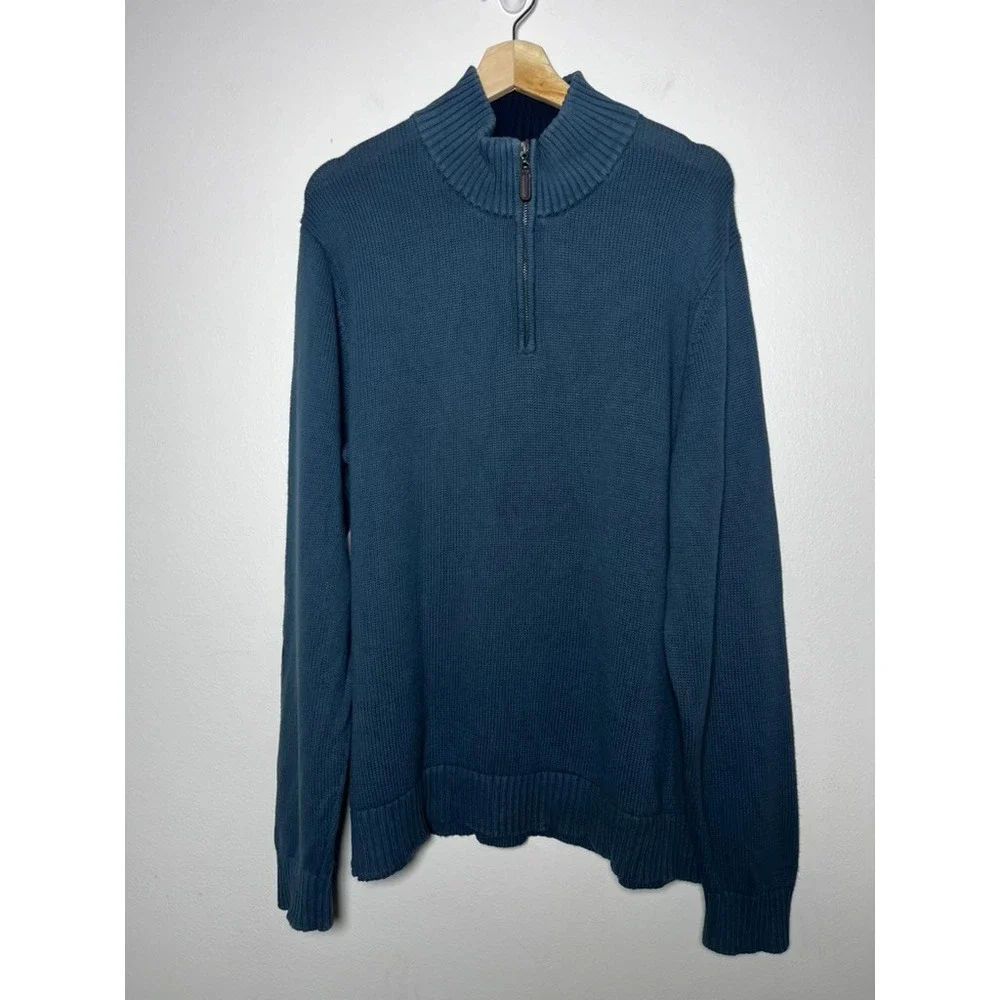 LL Bean 100% Cotton 1/4 Zip Pullover Sweater Blue size large